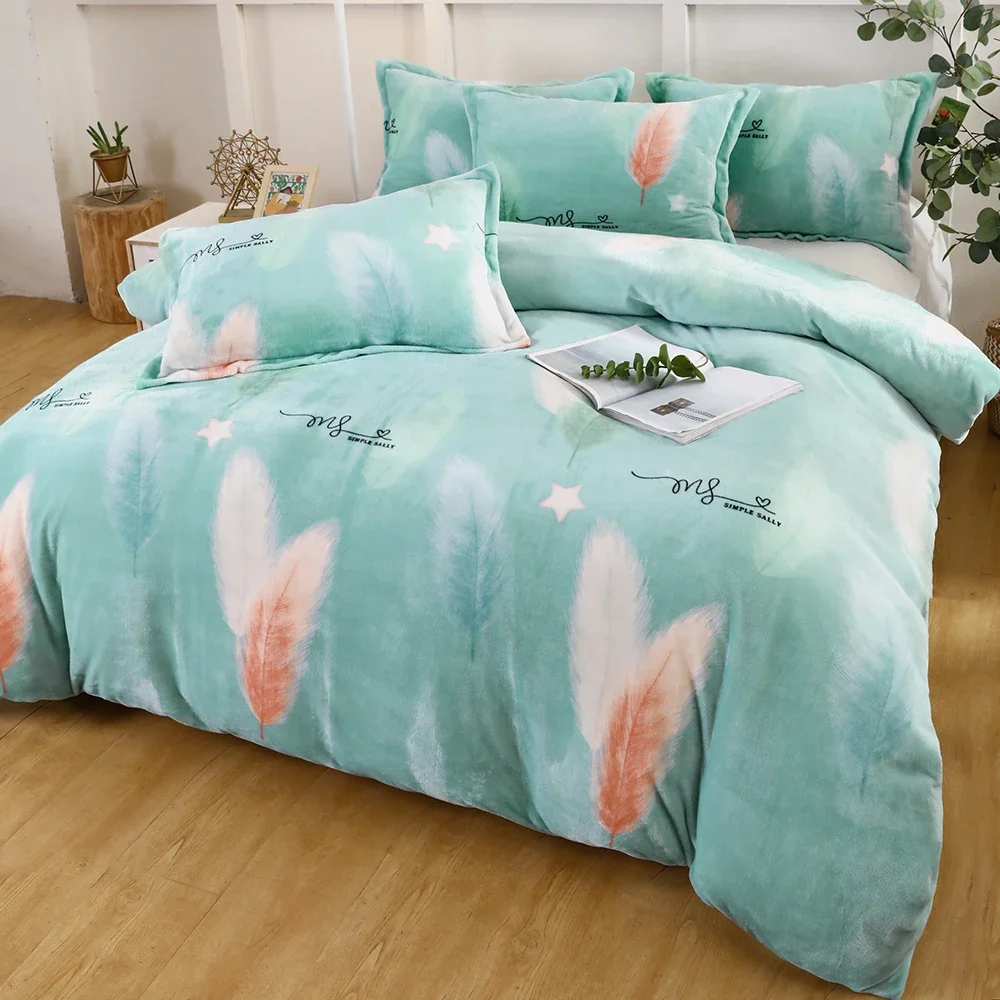 

Thick Fleece Flannel Coral Duvet Cover Winter Warm Double Sided Quilt Cover Microfiber Fleece Twin Full Queen King Bedding