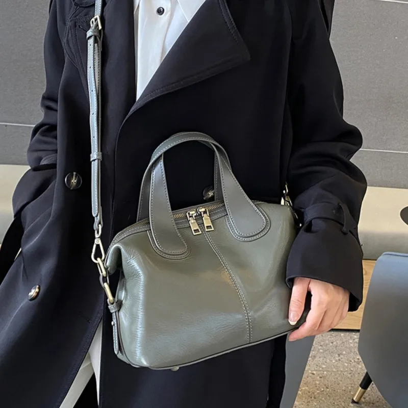 Johnature 2024 New Fashion Large Capacity Genuine Leather Handbag Women\'s Shoulder & Crossbody Bags Retro Cowhide Tote Bag