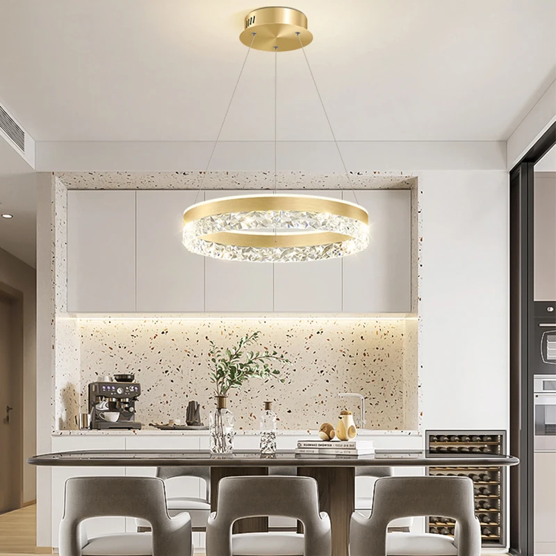 Modern luxury LED pendant lights for living rooms, dining rooms, bedrooms, study rooms, crystal circular ceilings, hanging light