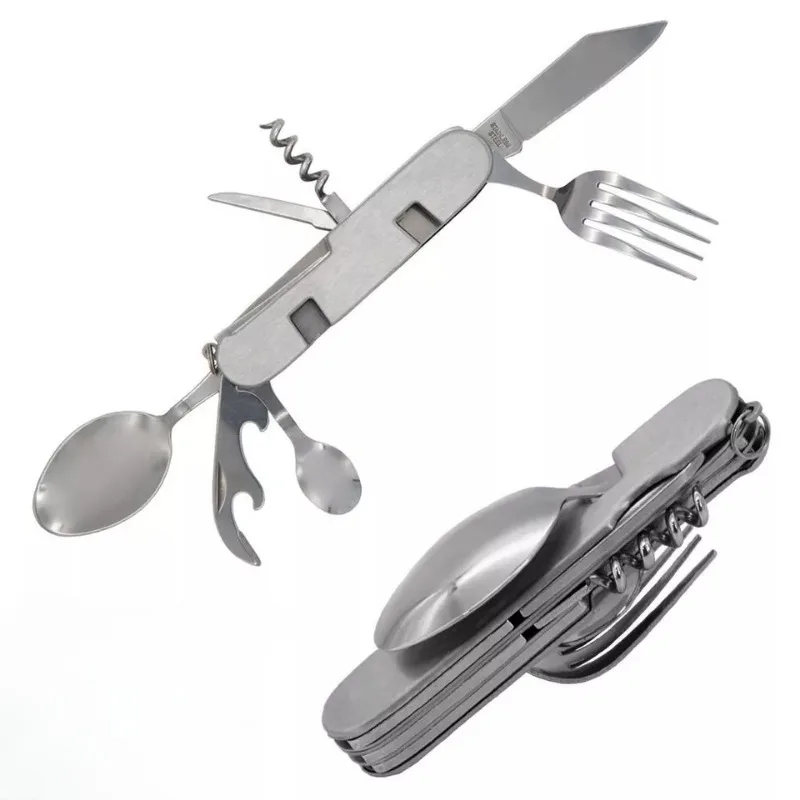 Multifunctional Foldable Detachable Cutlery Set Stainless Steel 4-in-1 Camping Fork Spoon Knife Opener for Hiking Travel Outdoor view 5