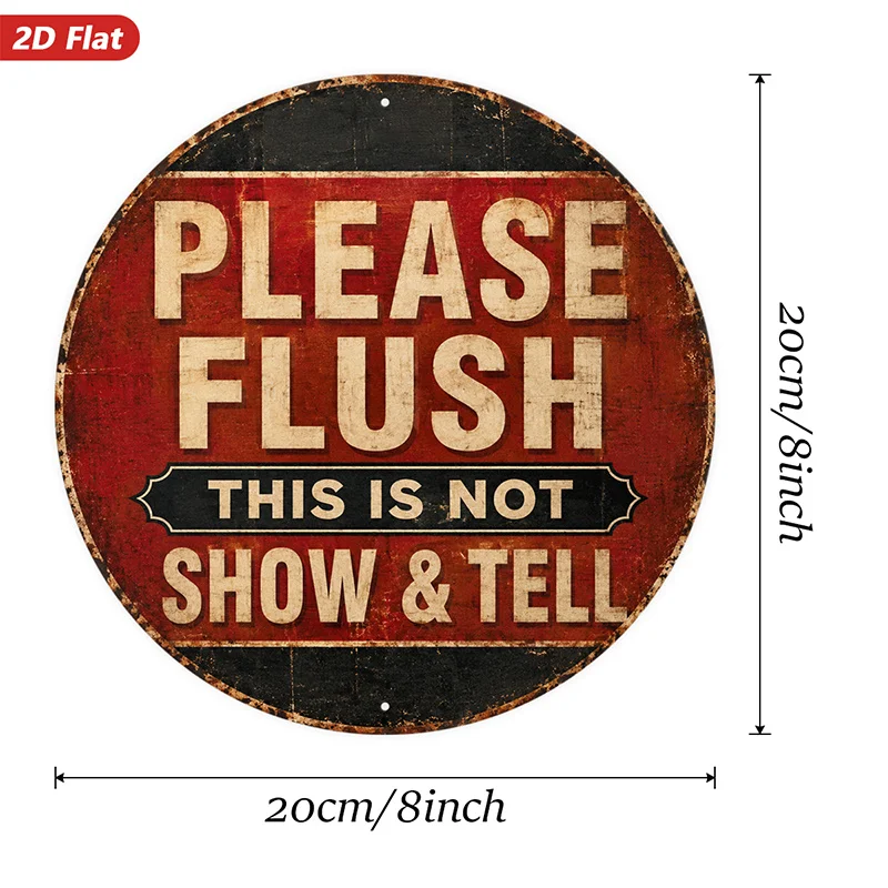 2D Flat, 1pc Please Flush Retro Sign Round Metal Sign Wall Art, Home Decor, Weathered Circular Red And Black Sign, Distressed Vi