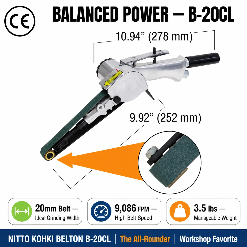 Original Nitto Kohki Belt Sander Air Tool Pneumatic Grinder Industrial Grade Metalwork Polishing Handheld Power