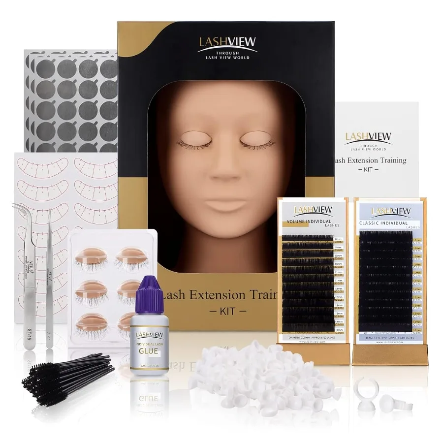 

Lash Extension Kit for Professional Training and Beginners: Includes 4pc Removable Eyelids Mannequin Head for Realistic Eyelash