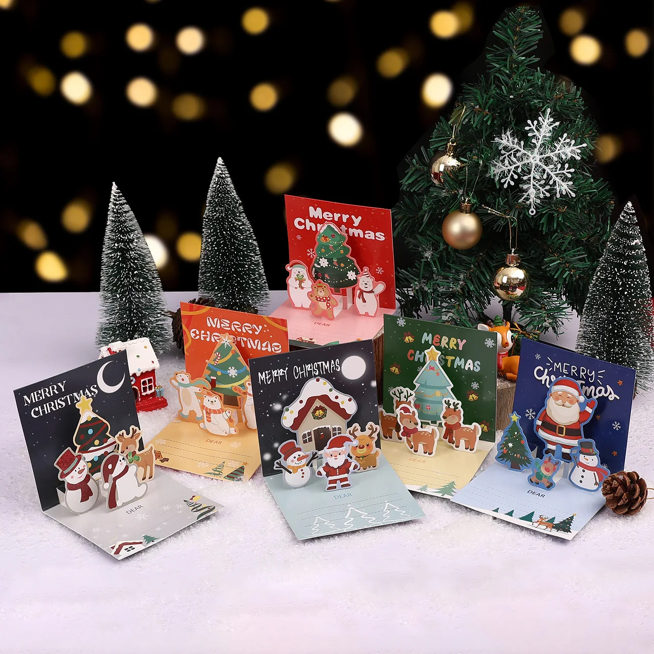 6 Stück 3D-Weihnachtskarten mit zufälligen Mustern und Umschlägen - Weihnachtsszene, Weihnachtsmann, Rentier - Feiertagsgrußkarten für Freunde und Familie, Weihnachtsbotschaftskarten, Geschenke für den Heiligabend, Fir – Detail 5