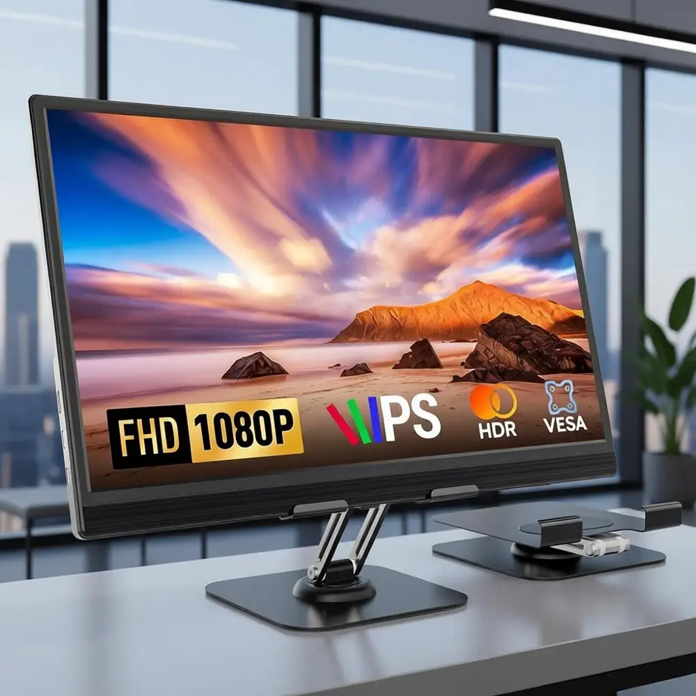 

15.6 HD 1080P Portable Monitor with Adjustable Stand, USB-C & HDMI Connectivity for Laptop, Gaming Consoles & More