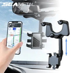 Seametal-ユニバーサルスマートフォンホルダー、バックミラー、車の電話マウント、防振、安定、360度、自動、3-7インチ