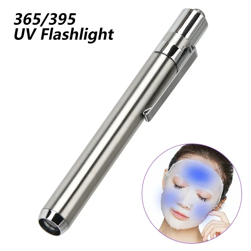 Mini Stainless Steel Pocket Lamp Led 365/395 UV Flashlight Torch Ultra Violet Light AAA Battery for Marker Checker Detection