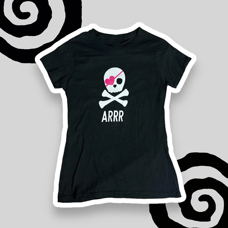 

Y2K Kawaii Skull Эстетический принт Гранж мода Highstreet Rock Harajuku винтажная детская футболка облегающие летние футболки с короткими рукавами