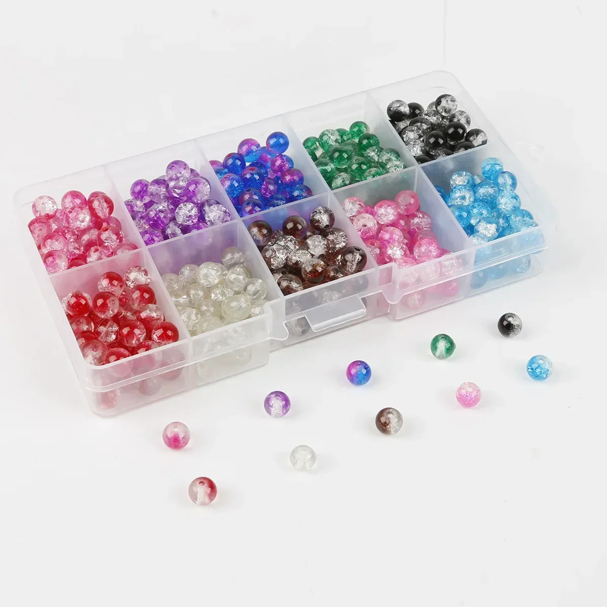 200/450pcs Color Acrylic Crackle Crystal Beads Set for DIY Bracelet Necklace Jewelry Making Supplies Round Glass Beads 10 Grids