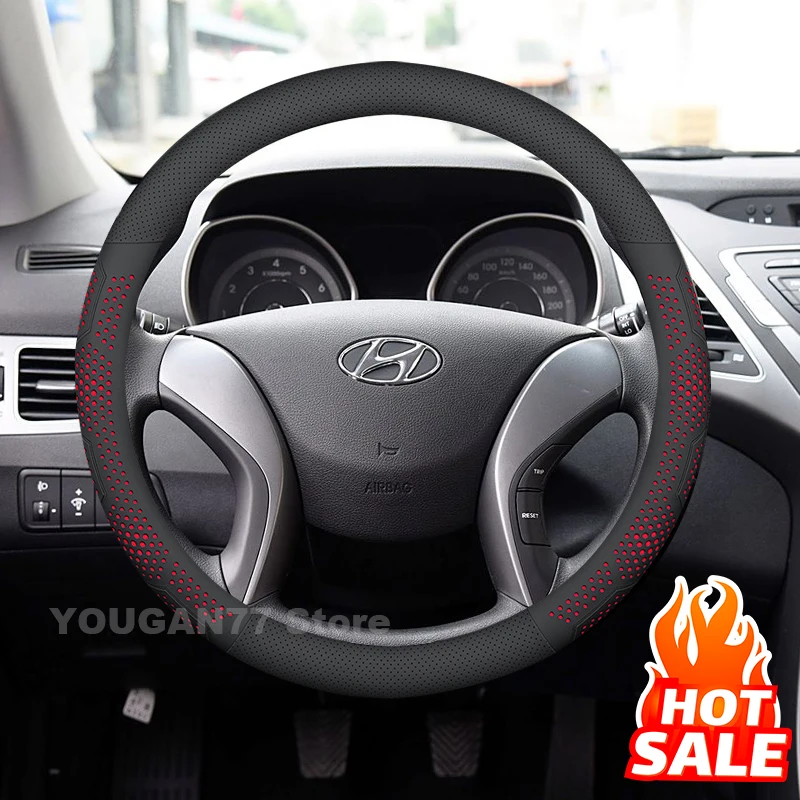 

Leather Car Steering Wheel Cover For Hyundai Avante 2023 2011-2022 Non-slip Auto Steering Wheel Hyundai Kona 2025 Accessories