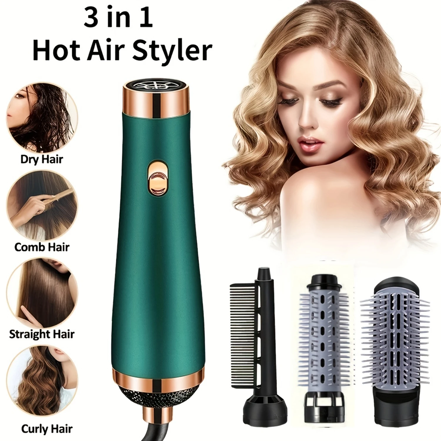 3-in-1 Hot Air Comb for Styling & Drying Curly/Straight Hair