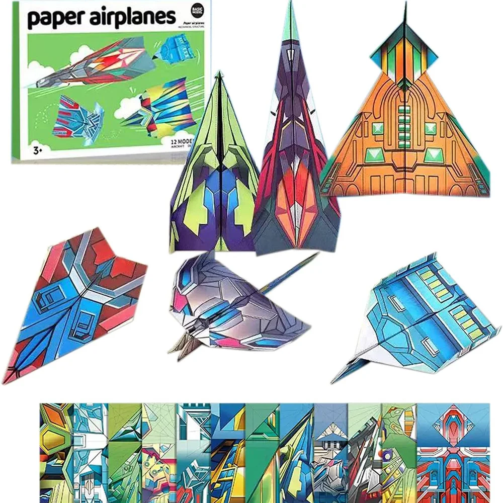 12-36 Classic World Record Paper Airplane Kit Colorful Origami Folding Paper DIY  Craft Toys Educational Gifts for Kids  Student