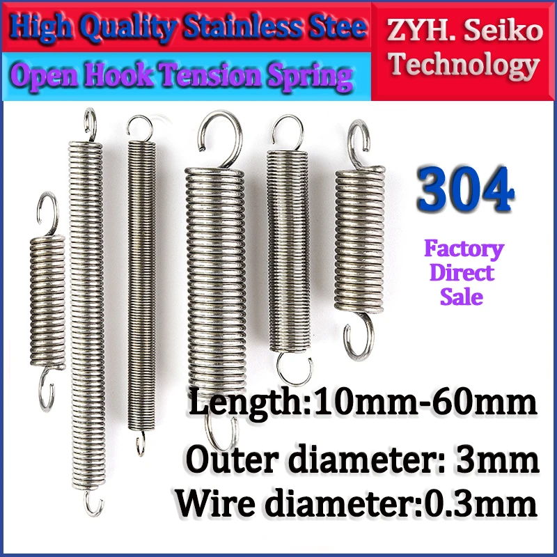 

Tension spring 304 Stainless Steel 0.3*3mm Wire diameter S Hook Round hook Coil Pullback Extension Tension metal Spring wire