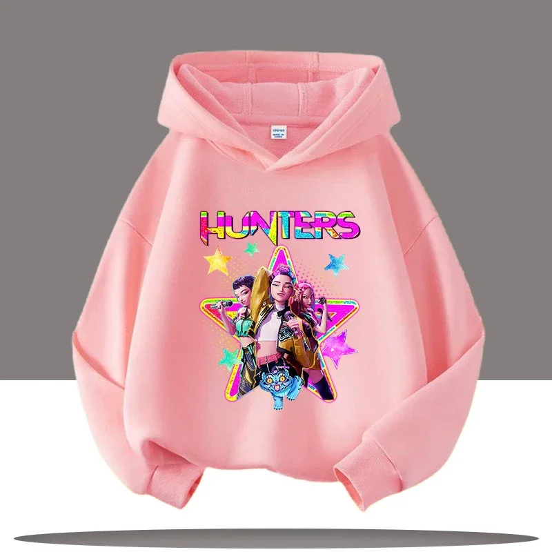 

Cute girl casual top - K-pop devil hunter cartoon print children's hooded sweatshirt -boys' sport shirt -fall/winter long sleeve