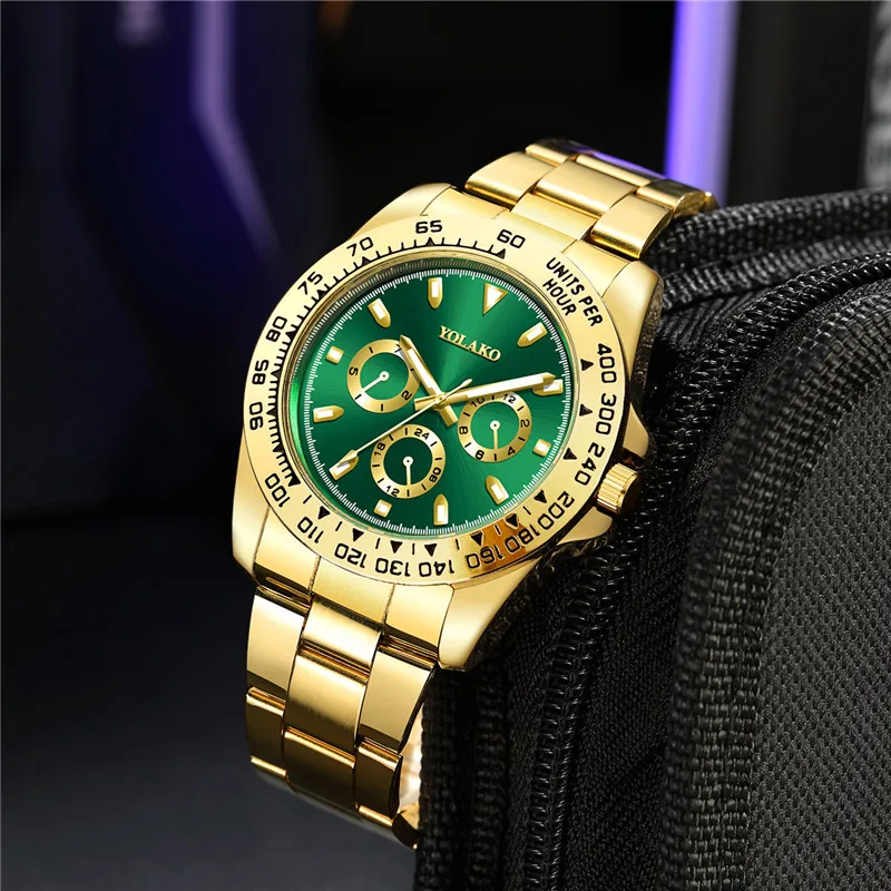 Relogio Masculino Men Quartz Watch Stainless Steel Sport Outdoor Mens Wristwatch Gold Green Fashion Man Watch Montre Homme Saat