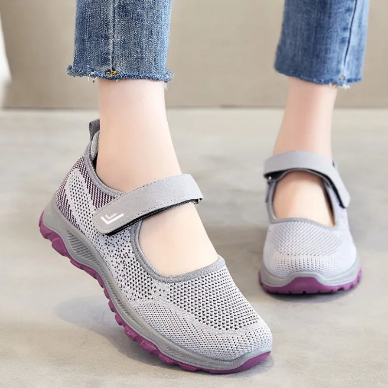 Zapatillas de deporte cómodas de malla para Mujer, Zapatos planos de plataforma suave, transpirables, informales, para caminar, Verano