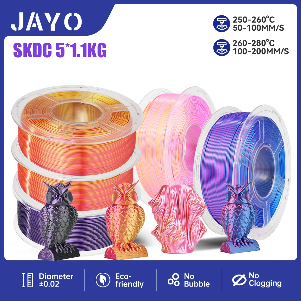 JAYO 3D Printer Filament SILK SKDC/SILK Rainbow 5.5kg/5rolls druck 1.75mm 100% No Bubble FDM 3D Printer Materials Fast delivery