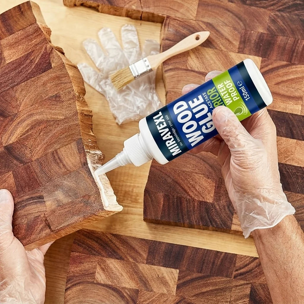 MIRAVEXL Waterproof Exterior Wood Glue 150ml, Heavy Duty PVA Woodworking Adhesive Set with Brush & Gloves for DIY Craft Repair!
