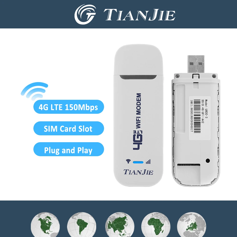TIANJIE U800 Mini Portable WIFI 4G LTE Dongle Sim Modem,USB Plug,Wireless Router with SIM Card Slot Support,Travel Hotspot 2025