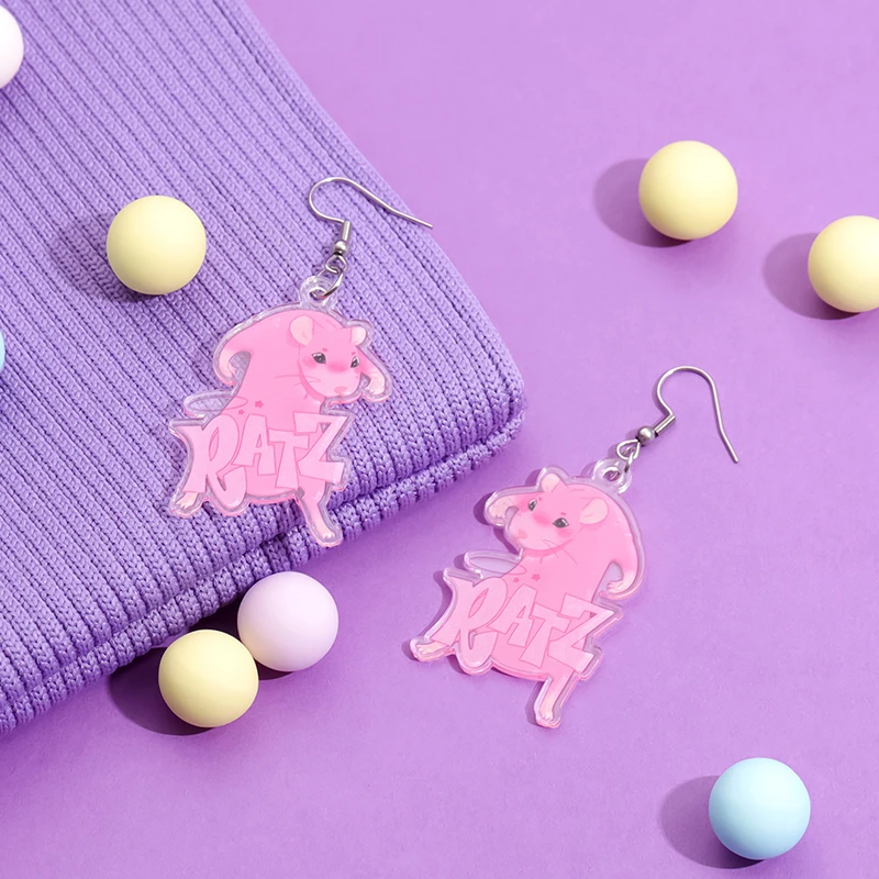 Pink Mouse Ratz Ear Pendants Cartoon Cute Rat Earring Fashion Trendy Ear Accessories Drop Earrings Jewelry Gift for Friends