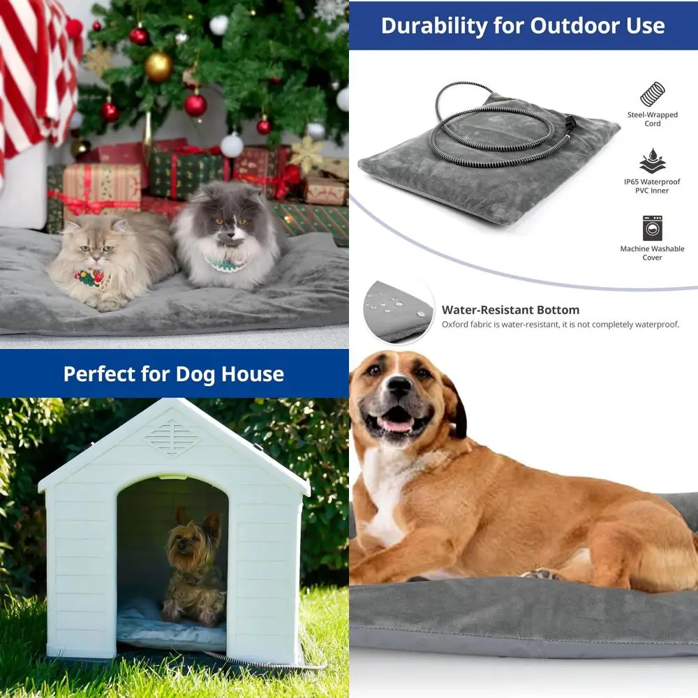 

Outdoor Dog Bed with Heated Pad, 80W, 35.4 x 23.6, Safe for Feral Cats & Dogs