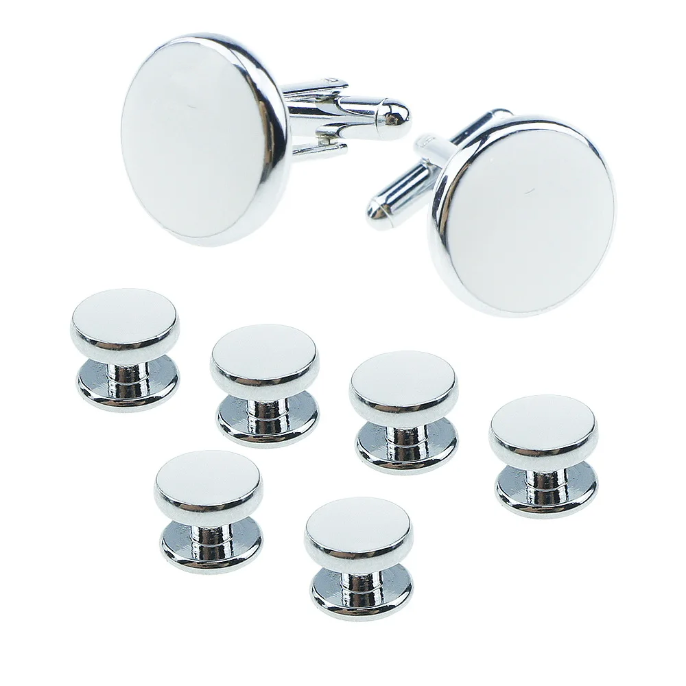 Boutons de manchette classiques en métal pour hommes, boutons de chemise, mode, nœud français, Design minimaliste, boutons de manchette métalliques argentés, ensemble d'accessoires