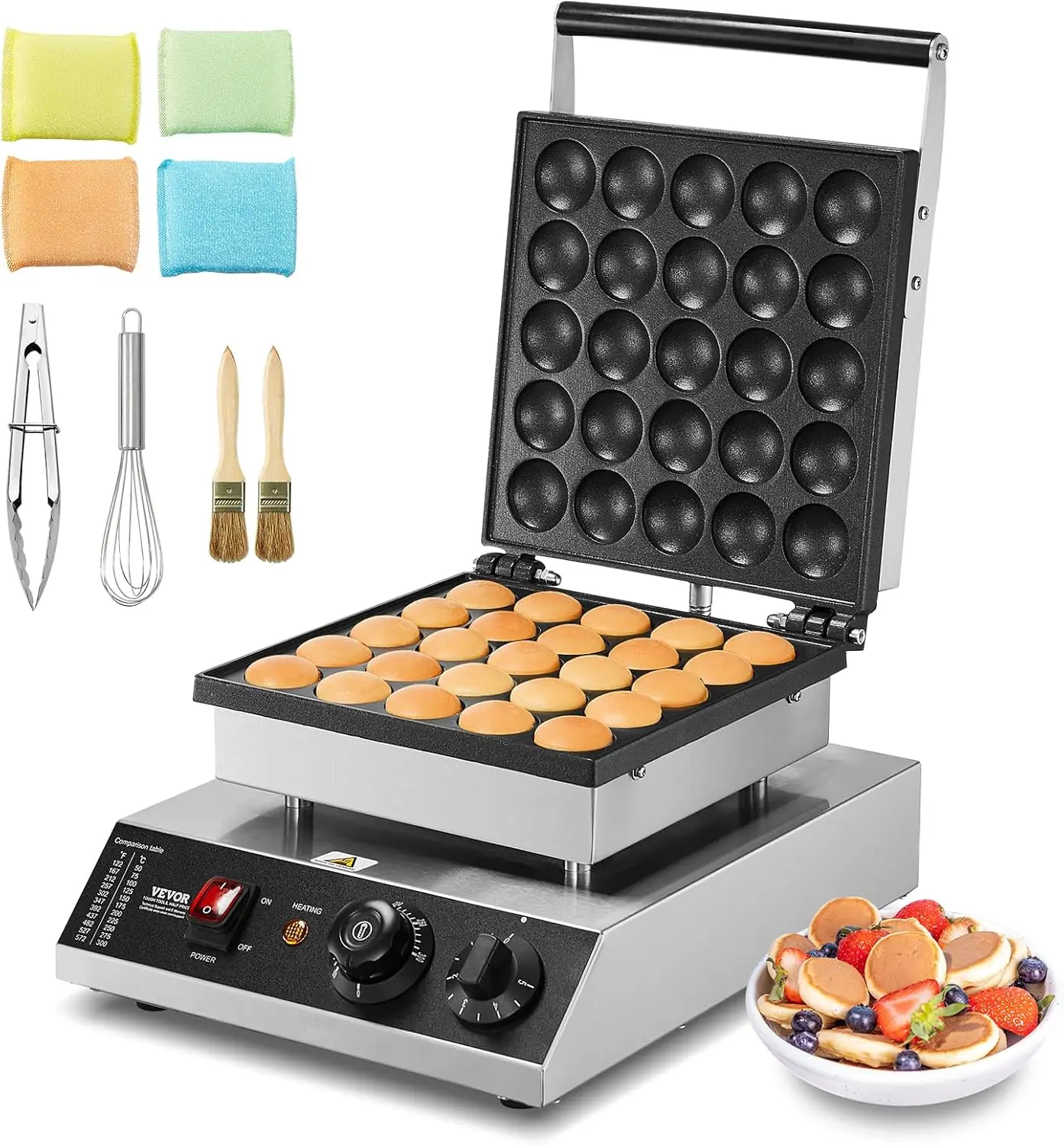 

Mini Dutch Pancake Maker, 25PCS 43mm Diameter Dorayaki Baker Machine, 1700W Commercial Electric Poffertjes Grill, Non-stick Stai