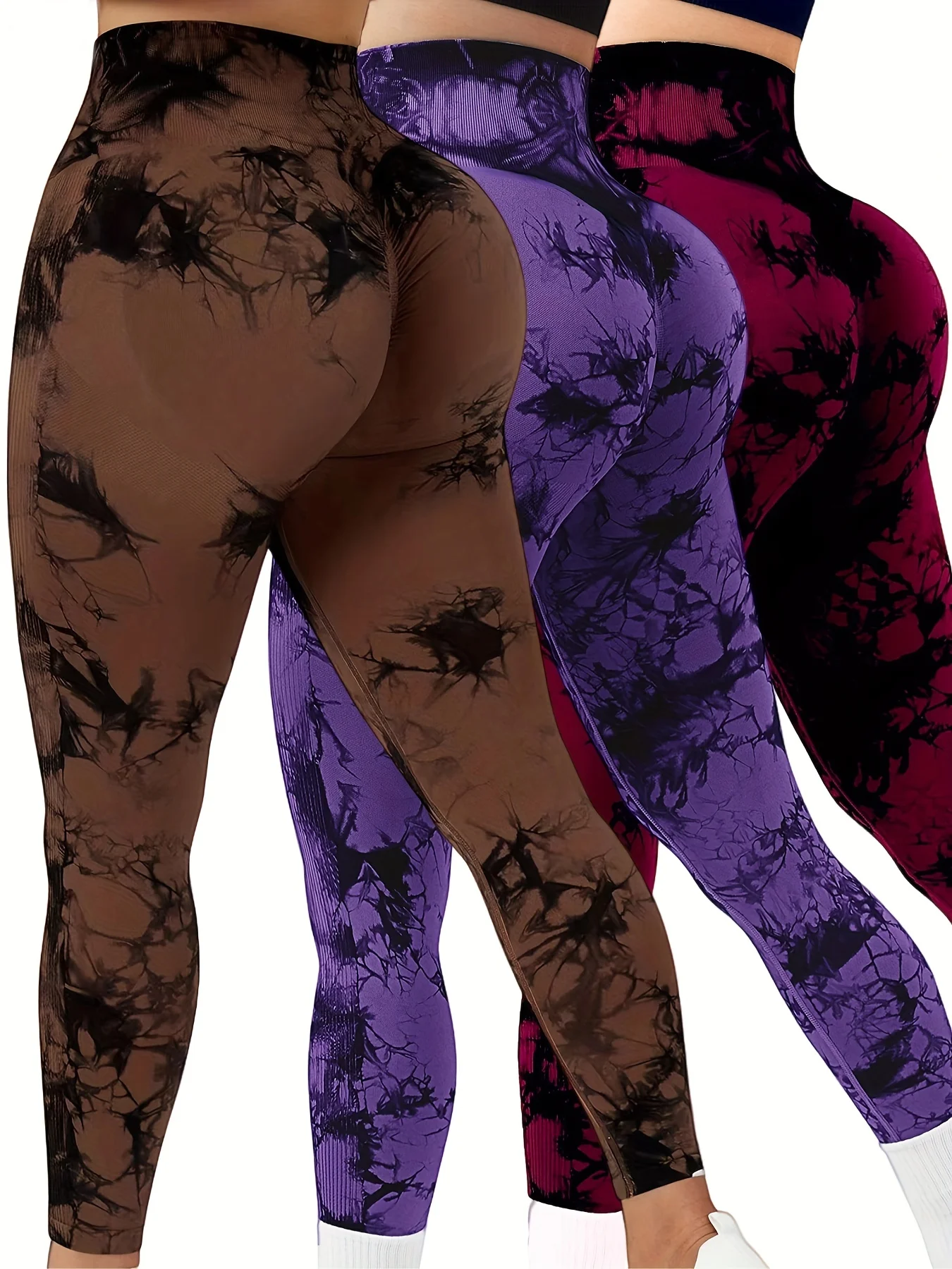 3-Pack Tie Dye Seamless High Waisted Leggings - Tummy Control Scrunch Butt Lifter - Yoga Gym