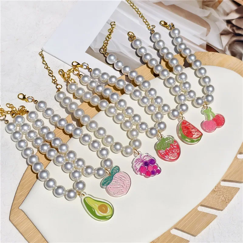 

Adjustable Pet Pearl Necklace Cats Dog Animals Fashion Fruit Pendant Cat Collar Kitten Dog Neck Chain Pet Grooming Supplies