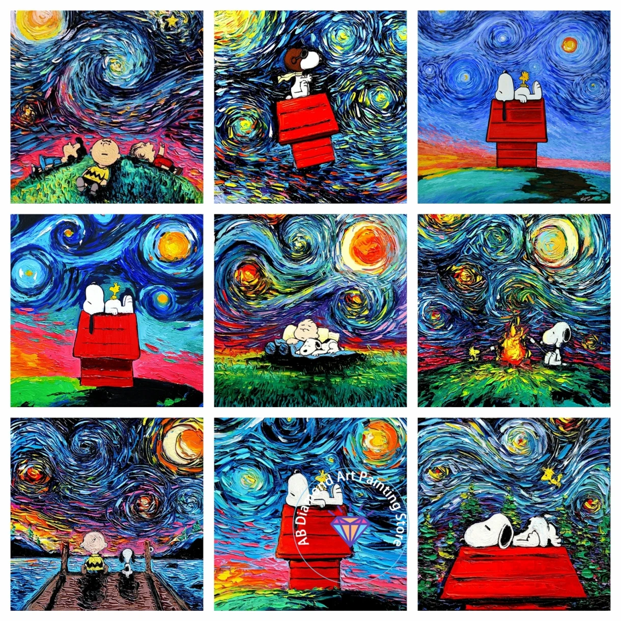 

Van Gogh Starry Night Sle Snoopy Abstract Cartoon Dog Mosaic Embroidery AB Diamond Painting Cross Stitch Adult 5D DIY Art New