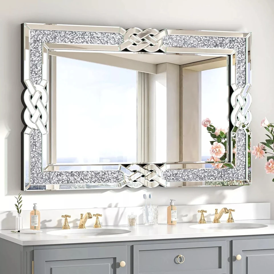 Rectangular Crushed Diamond Wall Mirror Decor