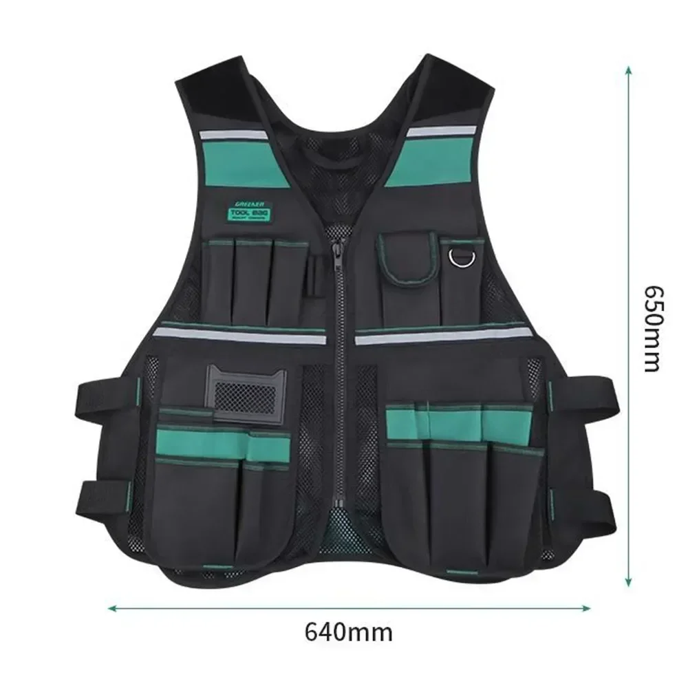 Multi-pocket Tool Bag Adjustable Tool Vest Pouch Breathable Reflective Strips Tool Organizer Electrician Carpenters Accessories