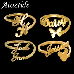Atoztide Personalized Custom Names Rings for Women Stainless Steel Adjustable Heart Butterfly Letter Wedding Jewelry Gifts