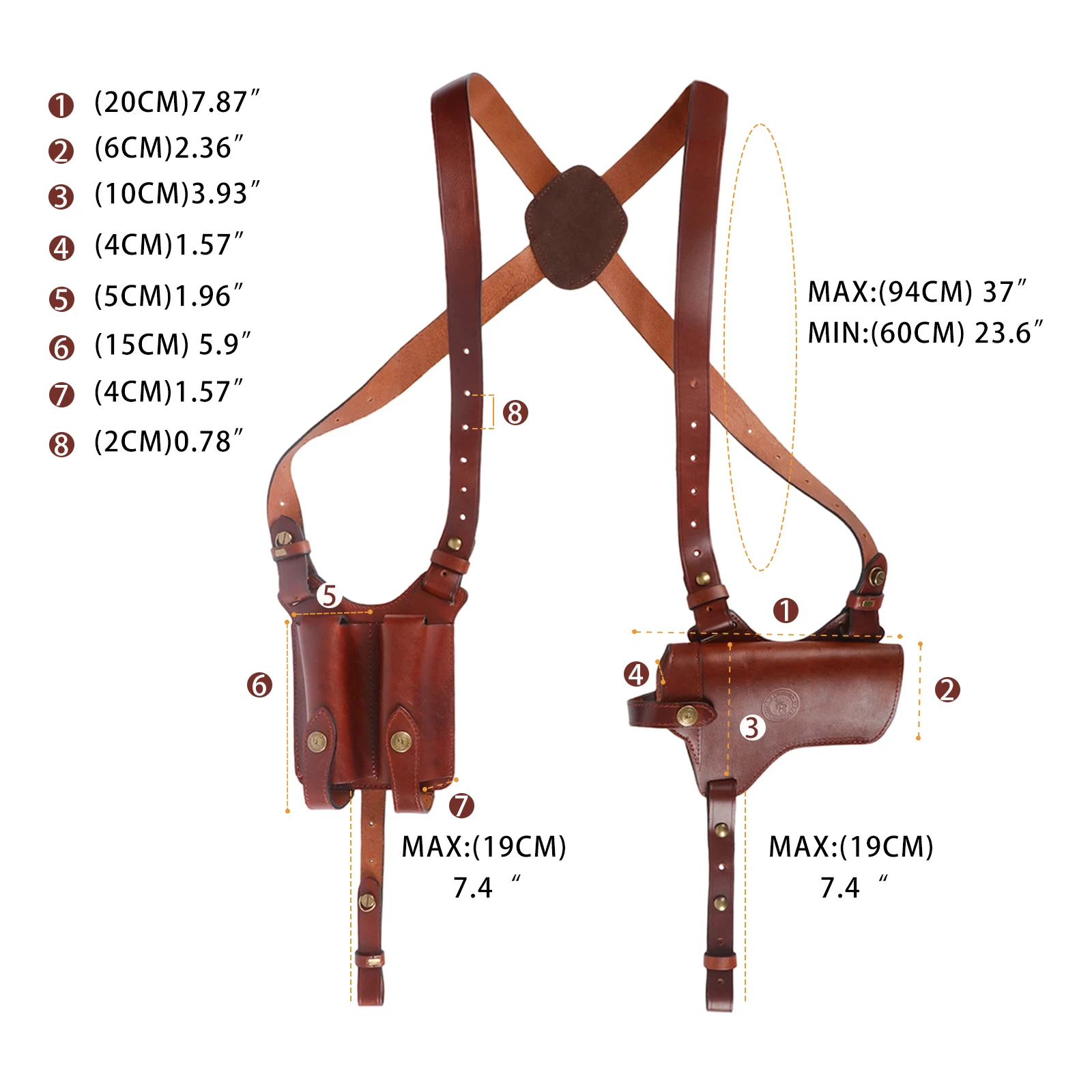 Tourbon Universal Vertical Shoulder Strap Holster Leather Concealed Pistol Carry Suspender Double Mag Pouches Shoulder Vest Shoo