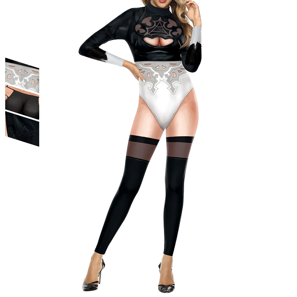 Zawaland Gothic Dark Game Series Jumpsuit 3d Digital Printing Party Cosplay Costume Fashion Women Slim Sexy Zentai Bodysuit