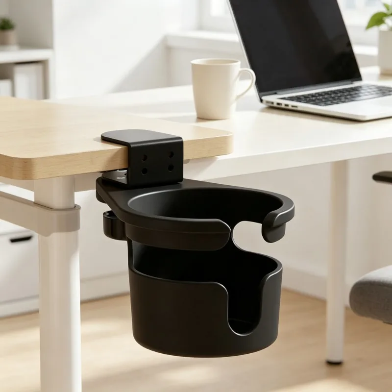 1PC Rotatable Desk Side Cup Holder Clamp on Table Drink Coffee Mug Bracket Perforated Cup Tray Desktop Storage Rack Home Gadgets