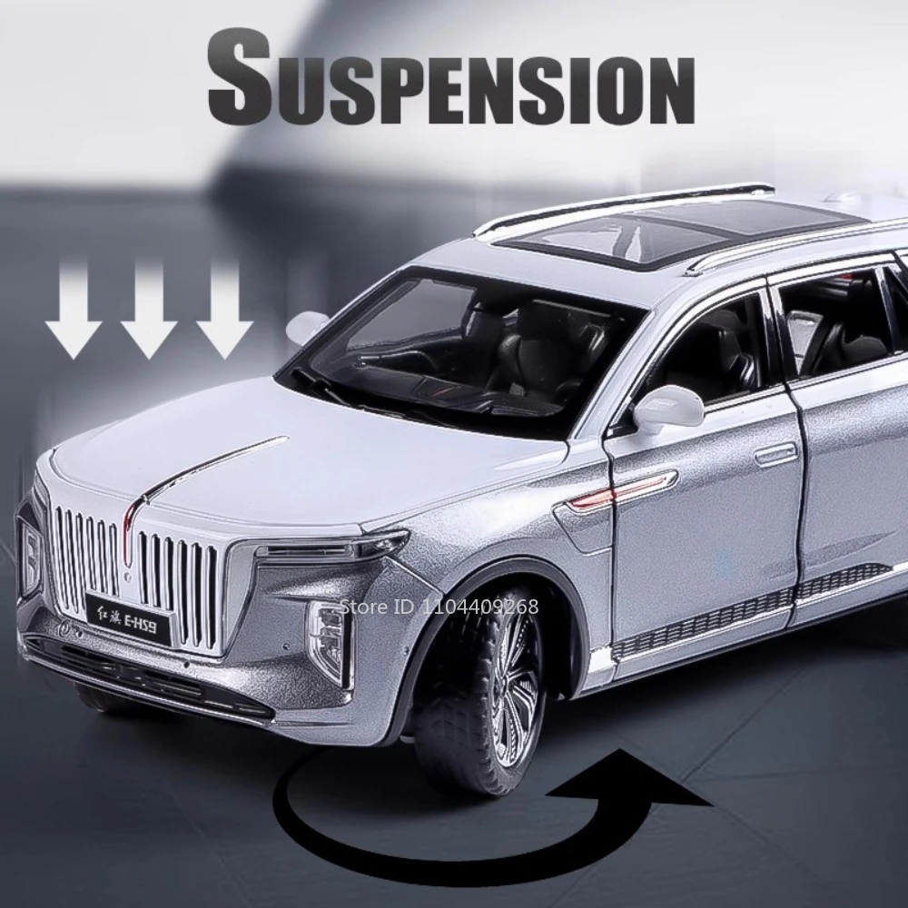 1:24 Scale HongQi E-HS9 L5 Toy Model Car Metal Diecast Light Sound Pull Back Doors Opened Vehicles Models Kids Holiday Gifts