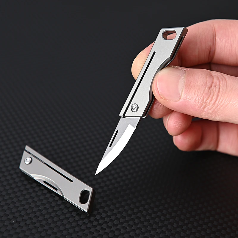 Mini Pocket Folding Knife Keychain Knife Titanium Alloy Handle Fruit Pencil Unpacking Outdoor D2 Steel Blade Small Finger Knife