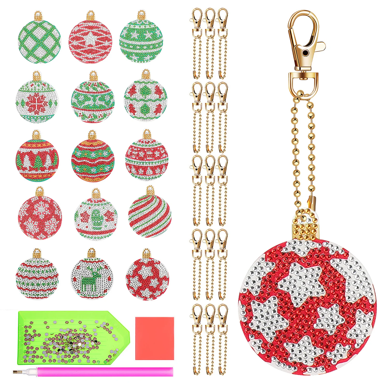 

1 set Diamond Art Keychain Christmas Ornament Acrylic Rhinestone Craft Kit For Bag Tree Pendant Gift Diy Decoration