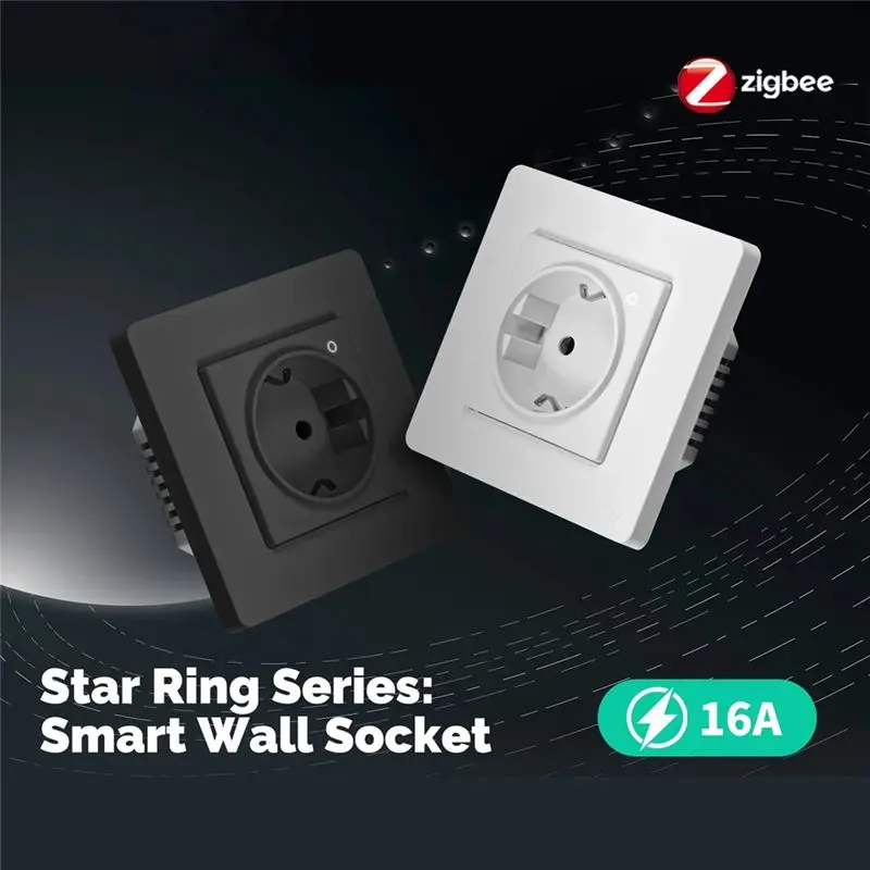 DT51 Tuya ZigBee Smart Socket EU Wall Embedded Outlet, for Energy Monitor App Remote Control for Alexa for Google Home Grey