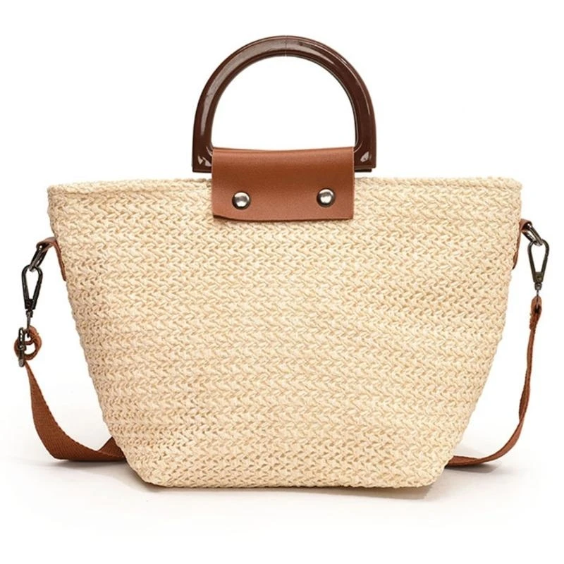 

E8FB Women Handwoven Shoulder Bag Trendy Crossbody Bag Top Handle Bag Straw Beach Bag