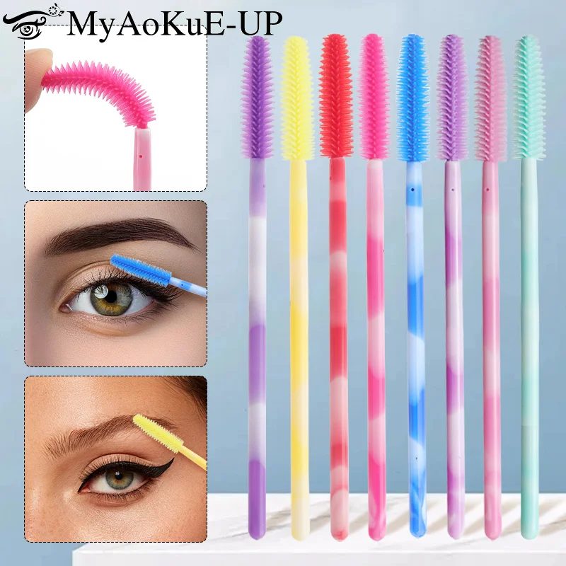 Brosse à cils en silicone poulet arc-en-ciel, pinceaux de maquillage, baguettes de mascara, microbrosse, outil d'extension de cils, paquet de 50 pièces