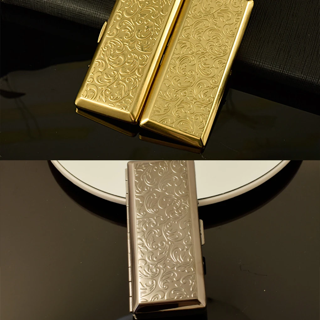 صندوق سجائر نحيف أنيق هدية لعشاق التدخين ملحقات التدخين علبة سجائر محمولة فضية