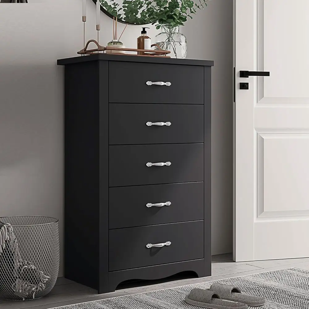 DAFIFY 背の高い寝室用ドレッサー、大きな引き出し、金属製のハンドル、リビングルーム、廊下用の木製収納キャビネット - ブラック