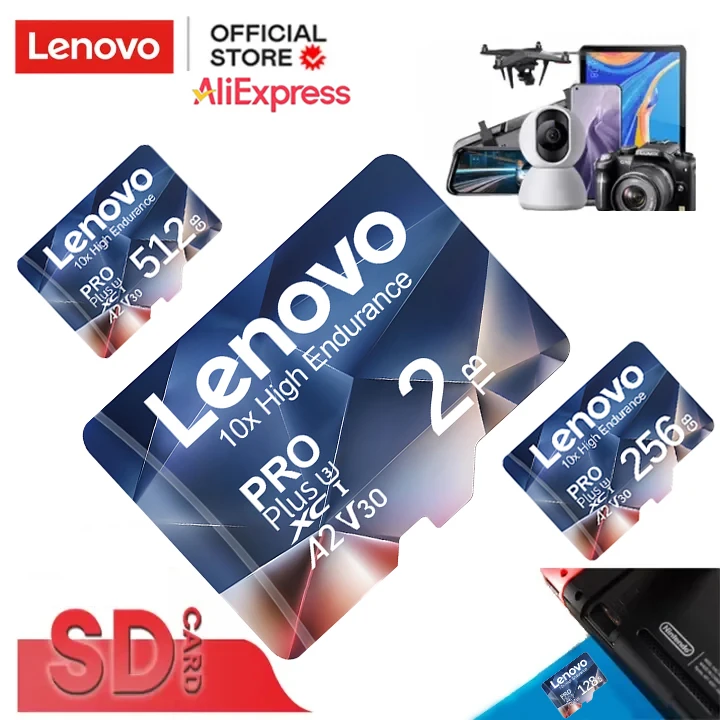 Lenovo-Carte Micro TF SD haute vitesse, 2 To, 1 To, 512 Go, 256 Go, Classe 10, 128 Go, A2, Carte mémoire pour Nintendo Switch, Téléphone, PS4