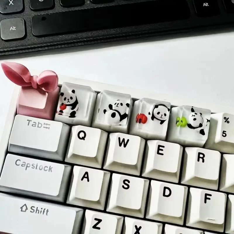 Panda Cartoon Keycaps 1pcs  Handmade Diy Resin Drip Glue Cross Axis Personalized Customization Mechanical Keyboard Cute Key Cap