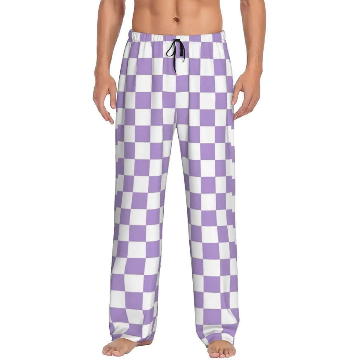 Custom Checker Pajama Pants for Men Purple And White Lounge Sleep Stretch Sleepwear Bottoms with Pockets