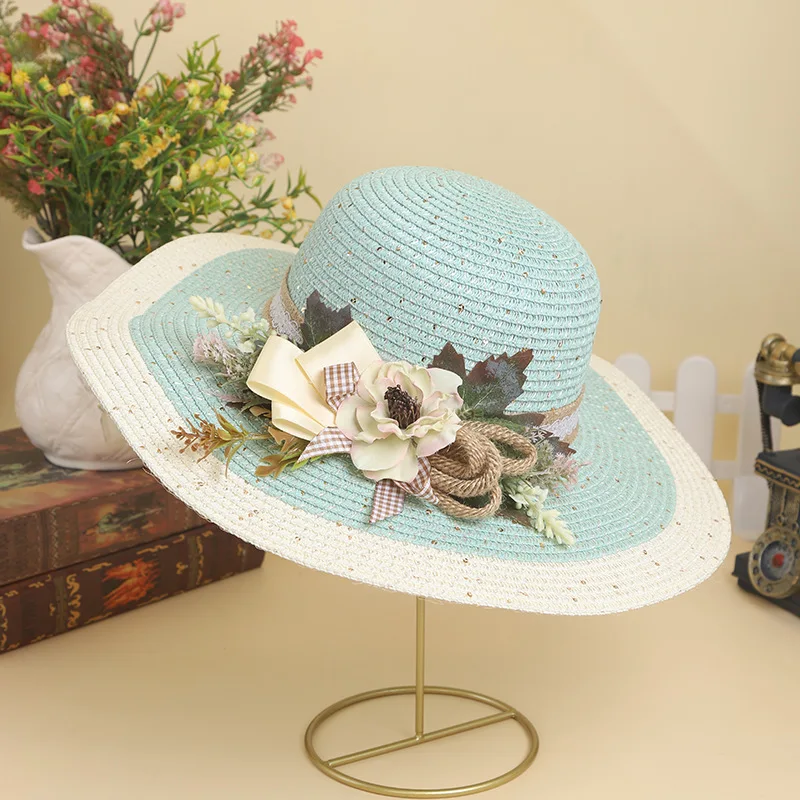 

Original Design Women Elegant Bling Paper Straw Beach Hat Fairy Flower Wide Brim Sombrero Para Mujer Summer Cappelli Paglia Uomo