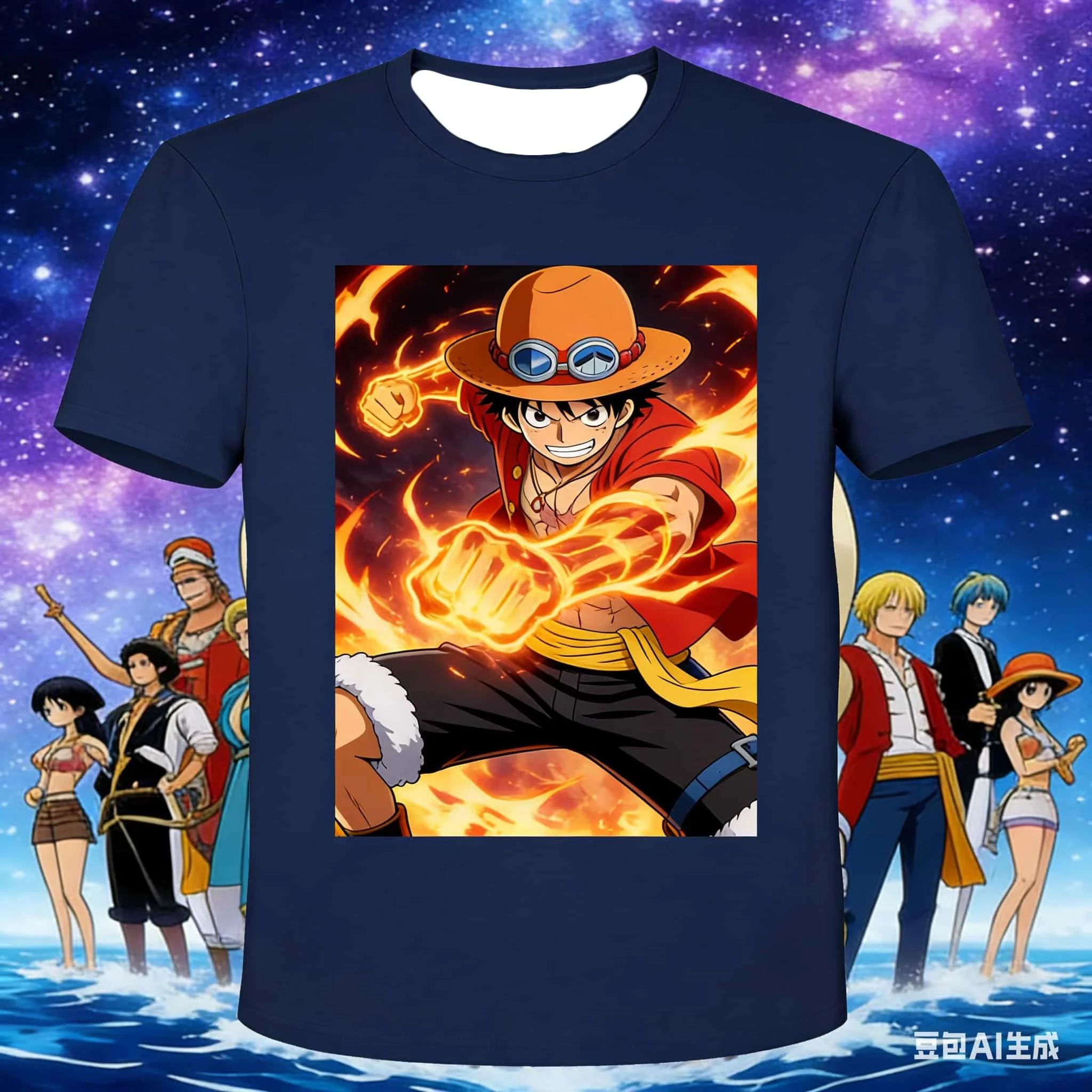Camiseta Infantil con Estampado de Luffy de One Piece, Tejido Transpirable de Secado Rápido para Uso Diario al Aire Libre, Regalo Festivo, Combinación Familiar