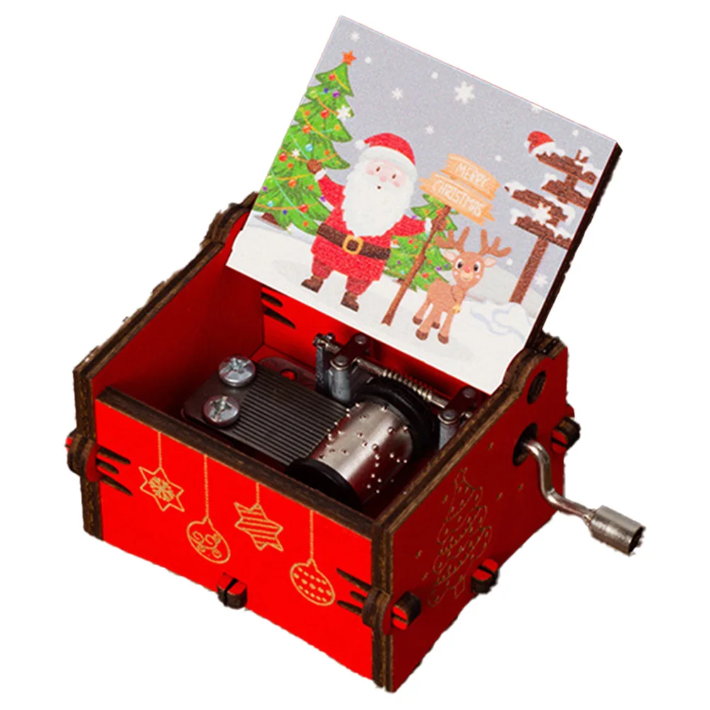 Christmas Hand Crank Music Boxs Wood 3.5*2.3*1.9inch Christmas Decoration Music Box Portable Hand Crank Ornaments